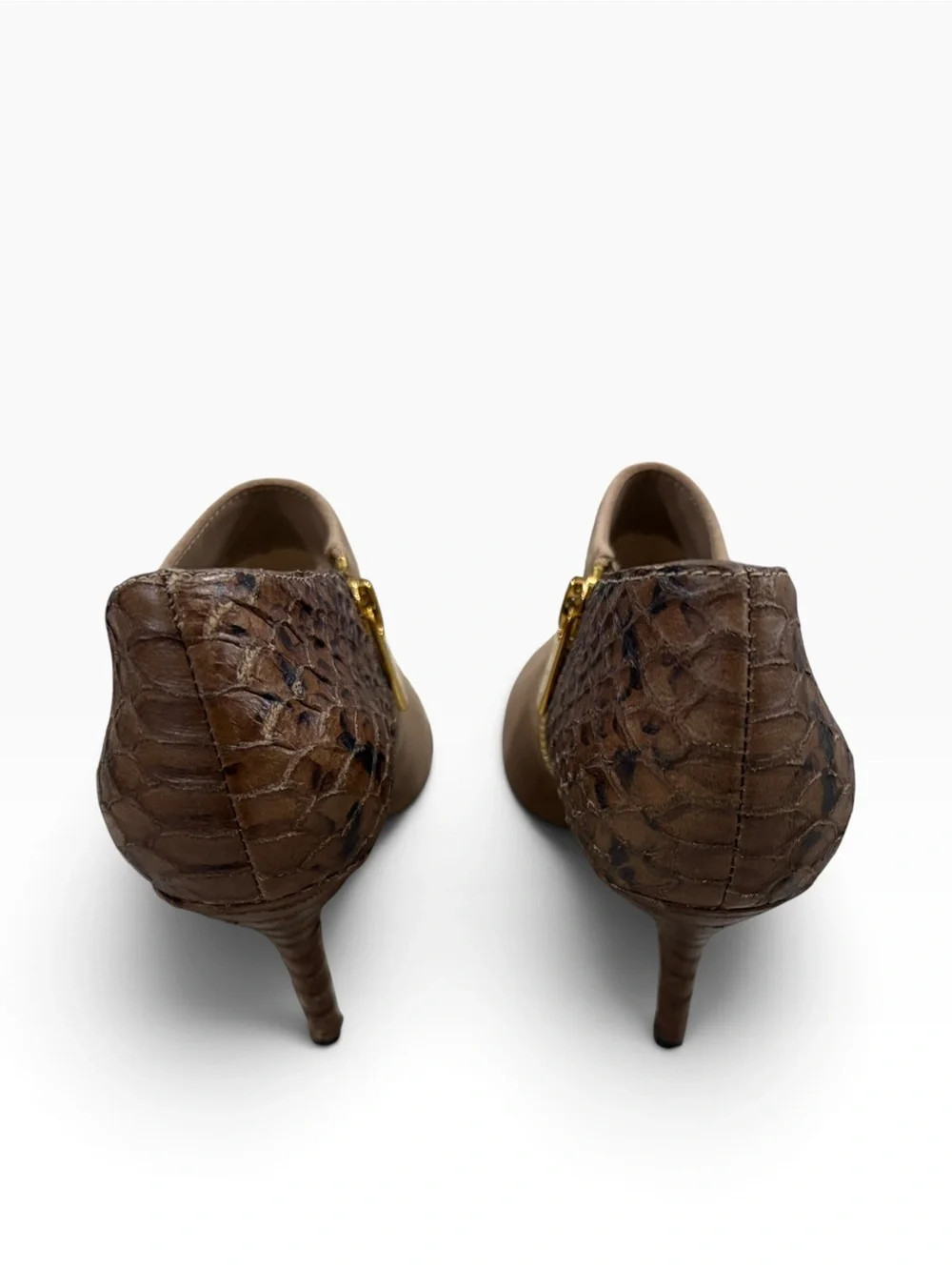 Michael Kors Clara Python Suede Ankle Booties Taupe Brown Gold Zip Size 8M